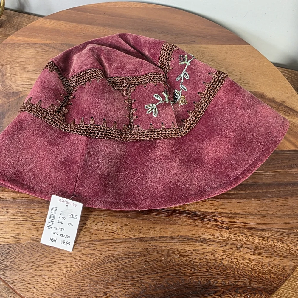 Vintage JCPenney Women’s Embroidered Burgundy Bucket Hat One Size Boho Cottage - Picture 15 of 15